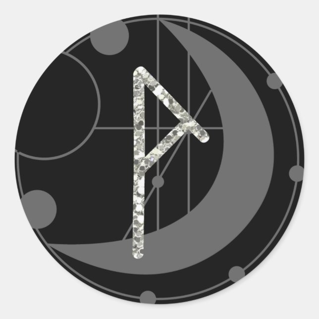 Pegatina Redonda Letra P Rune Rune Monograma Geométrico Moon Negro (Anverso)