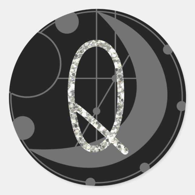 Pegatina Redonda Letra Q Rune Rune Monograma geométrico Moon negro (Anverso)