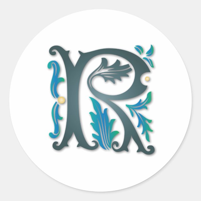 Pegatina Redonda Letra R Monograma (Anverso)