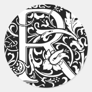 Pegatina Redonda Letra R Monograma medieval Art Nouveau