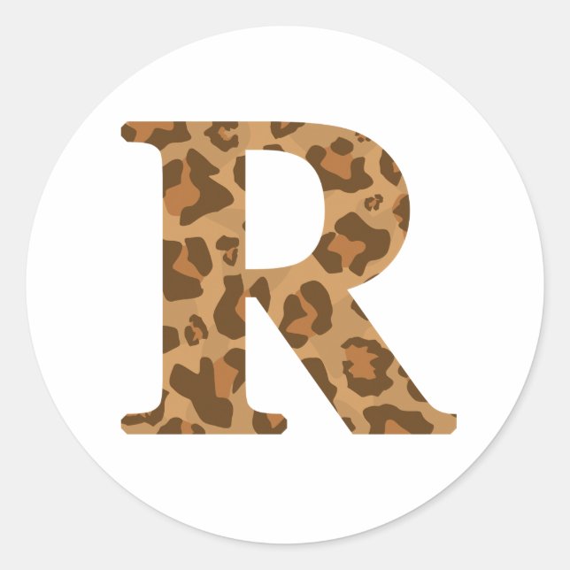 Pegatina Redonda Letra R Nombre Monograma Imprimir Leopardo Inicial (Anverso)