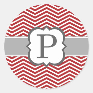 Pegatina Redonda Letra roja blanca monograma P Chevron