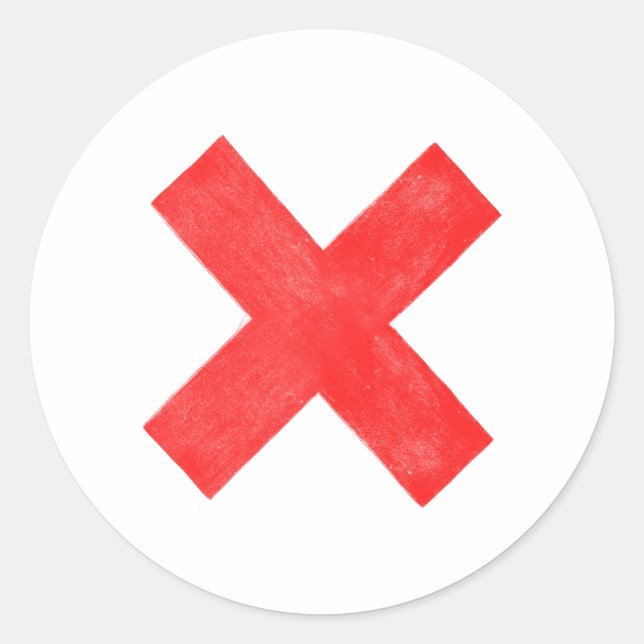 Pegatina Redonda letra roja grande x (Anverso)