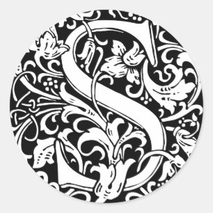Pegatina Redonda Letra S Monograma Medieval Arte Nouveau
