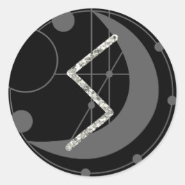 Pegatina Redonda Letra S Rune Rune Monograma geométrico luna negro