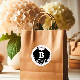 Pegatina Redonda Letra simple B Boda de follaje cardíaco Gracias