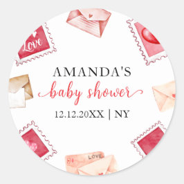 Pegatina Redonda Letra Stamp SValentine Baby Shower