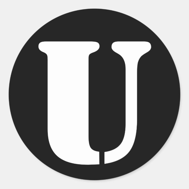 Pegatina Redonda Letra U Stencil Alphabet por Janz Black (Anverso)