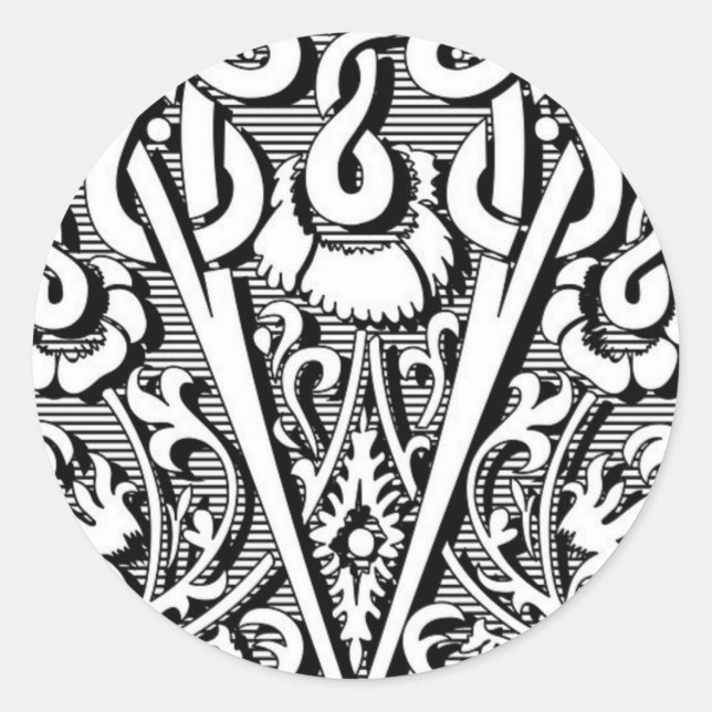 Pegatina Redonda letra V del monograma renacentista de caligrafía c (Anverso)