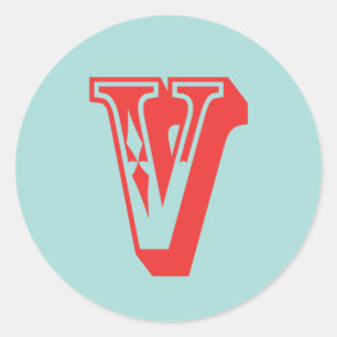 Pegatina Redonda Letra V estilo carnaval monograma preferencia inic