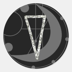 Pegatina Redonda Letra V Rune Monograma Geométrico Moon Negro