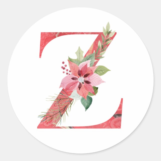 Pegatina Redonda Letra Z de los navidades de acuarela (Anverso)