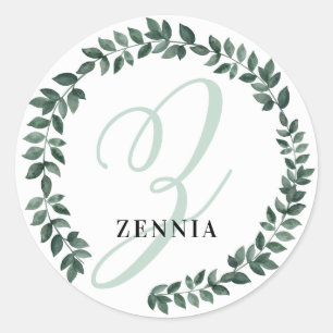 Pegatina Redonda Letra Z Monograma Nombre Personalizado Minimalista