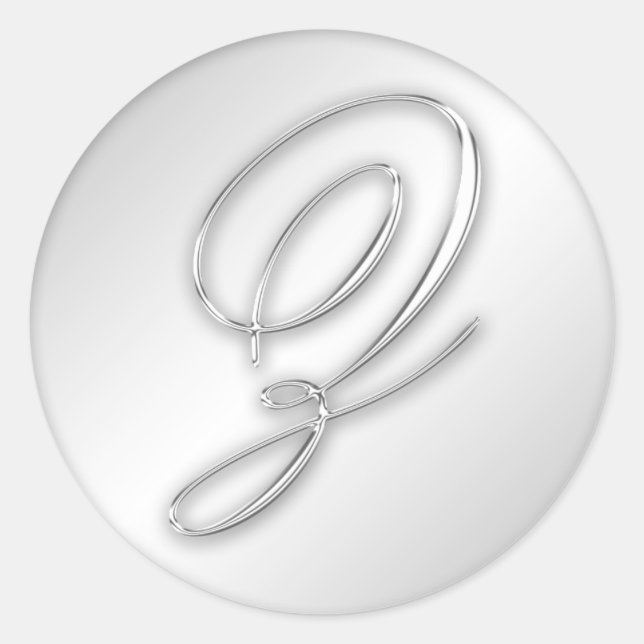 Pegatina Redonda Letra Z script inicial faux silver monogram favor (Anverso)