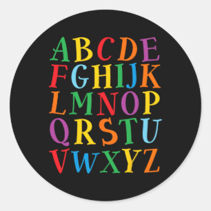 Pegatina Redonda Letras De Colores Divertidas Alfabeto Aprende Abcs