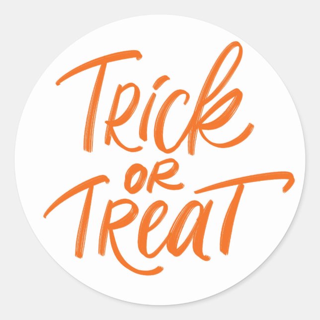 Pegatina Redonda Letras de Trick or Treat de Halloween en naranja (Anverso)