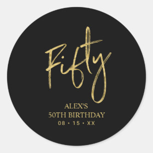 Pegatina Redonda Letras doradas Fifty Cumpleaños 50 Favor Agradecim
