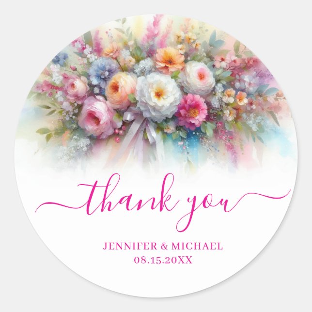 Pegatina Redonda Letrero a Mano Personalizado Agradecimiento Acuare (Anverso)