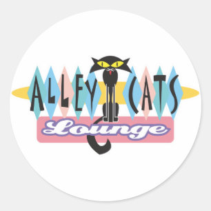 Pegatina Redonda letrero de lounge retro alley cats