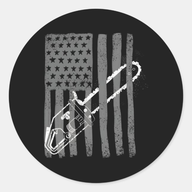 Pegatina Redonda Letrero de madera de Bandera Estadounidense en Cha (Anverso)