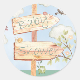 Pegatina Redonda Letrero De Madera Para Baby Shower & Animales Lind