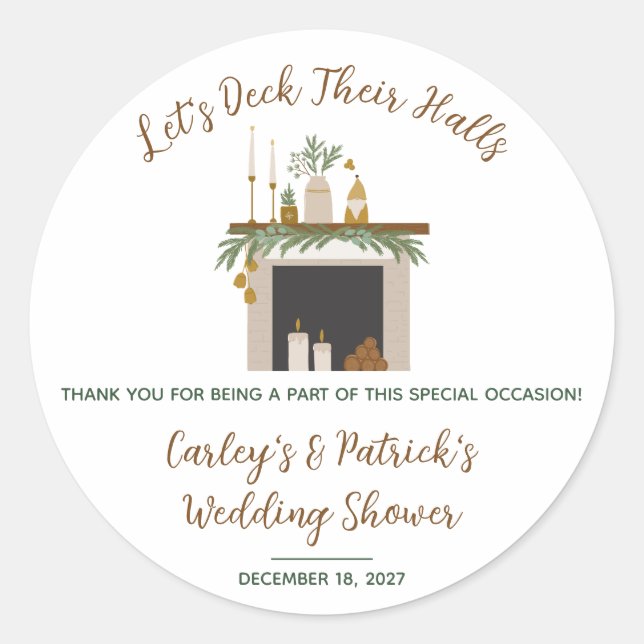 Pegatina Redonda Let's Deck Their Halls! Bridal, Wedding Shower (Anverso)