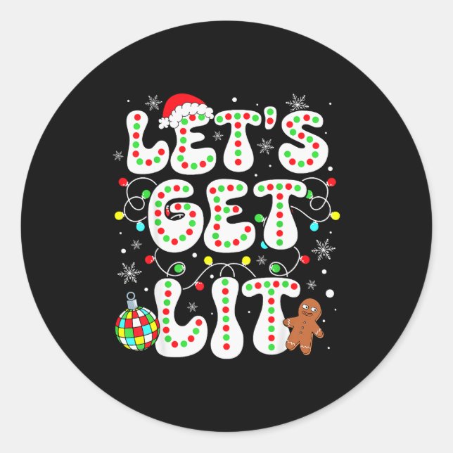 Pegatina Redonda Let's Get Lit Funny Christmas Lights Xmas Pajamas  (Anverso)