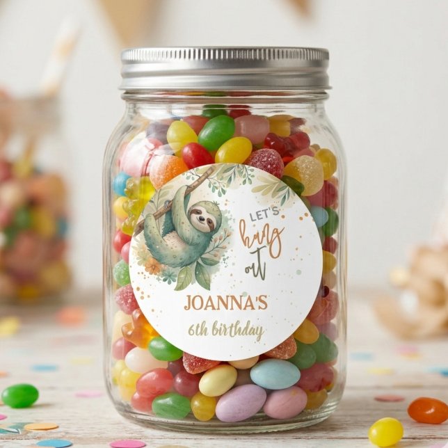 Pegatina Redonda Let's hang out sloth kids birthday (Subido por el creador)