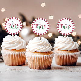 Pegatina Redonda Let's Party Retro Whimsical Red and Green