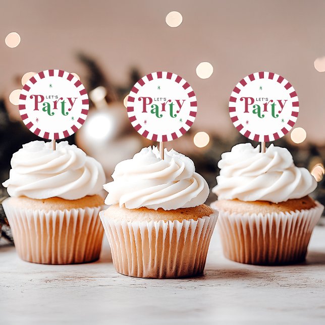 Pegatina Redonda Let's Party Retro Whimsical Red and Green (Subido por el creador)