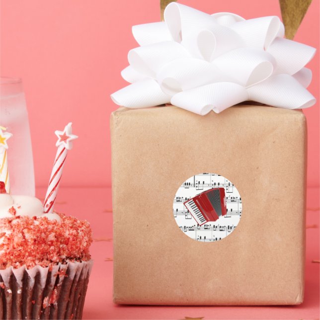 Pegatina Redonda Let's Polka, Red Accordion, (Fiesta)