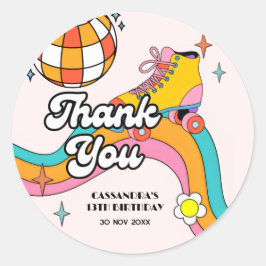 Pegatina Redonda Let's Roll Retro Roller Skating Girl Birthday 