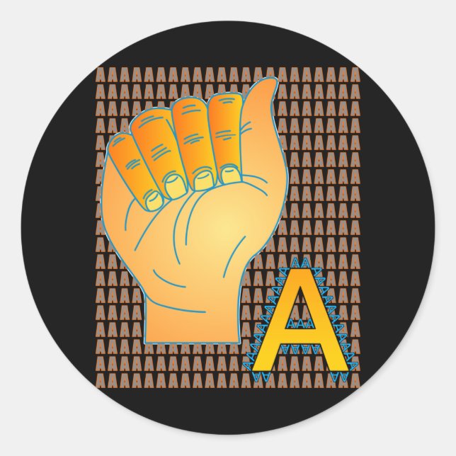 Pegatina Redonda Letter A Sign Language - Alphabet Characters (Anverso)