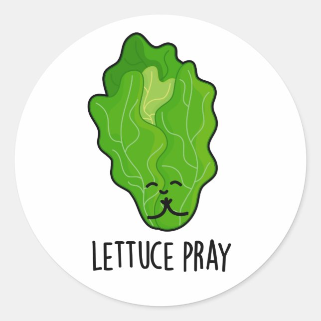 Pegatina Redonda Lettuce Pray Funny Veggie Pun (Anverso)