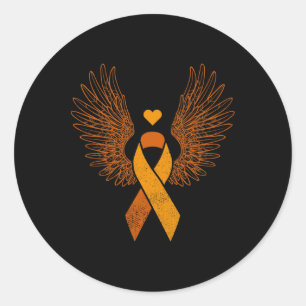 Pegatina Redonda Leucemia de la cinta naranja alada Sensibilización