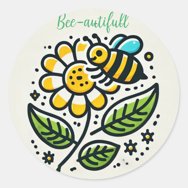 Pegatina Redonda leuke sticker met tekst Bee tekst (Anverso)