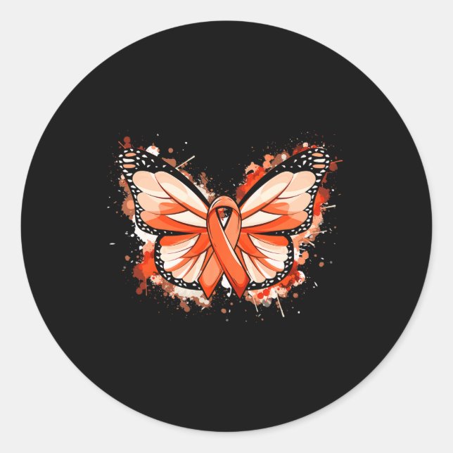 Pegatina Redonda Leukemia Awareness Gits Naranja Ribbon Butterfly (Anverso)
