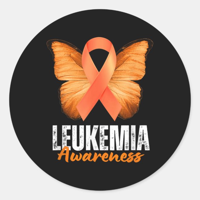 Pegatina Redonda Leukemia Awareness Orange Ribbon Butterfly  (Anverso)