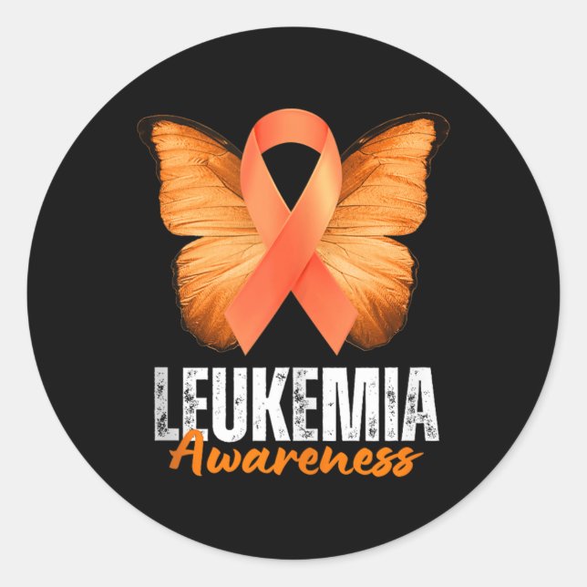 Pegatina Redonda Leukemia Awareness Orange Ribbon Butterfly Tank To (Anverso)