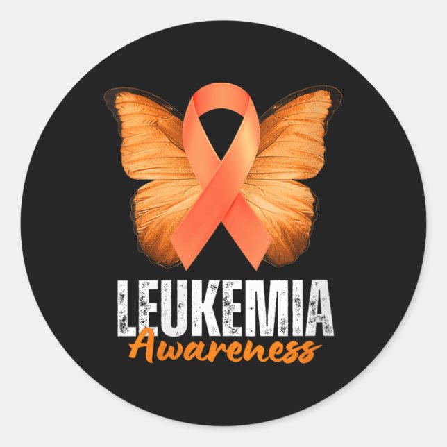 Pegatina Redonda Leukemia Awareness Orange Ribbon Butterfly V-neck  (Anverso)