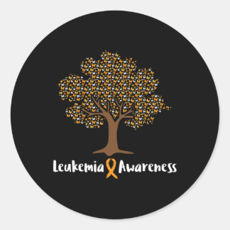 Pegatina Redonda Leukemia Awareness Tree Naranja Cinta Cáncer Survi