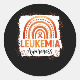 Pegatina Redonda Leukemia Concienciación sobre el arcoiris blanquea