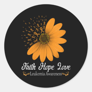 Pegatina Redonda Leukemia Faith Hope Love Naranja Ribbon Cance sang