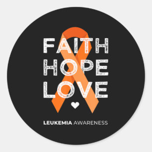 Pegatina Redonda Leukemia Fe Hope Love Naranja Ribbon Leukemia Aw