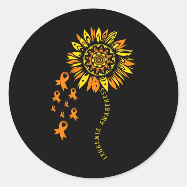 Pegatina Redonda Leukemia guerrera Naranja Ribbon Leucemia flor Awa (Anverso)