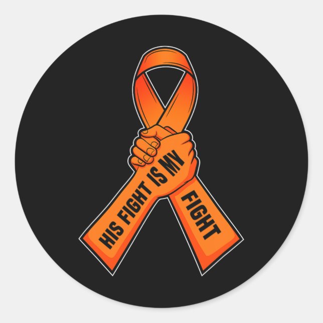Pegatina Redonda Leukemia Ribbon Orange Awareness I Blood Cancer  (Anverso)