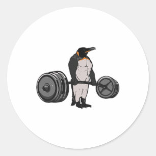 Pegatina Redonda Levantamiento de pesas en el gimnasio Penguin Dead