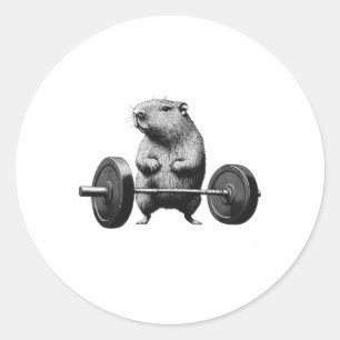 Pegatina Redonda Levantamiento de Peso Capybara Divertido Fitness R