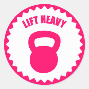 Pegatina Redonda Levantar fuerte con un timbre de Kettlebell -