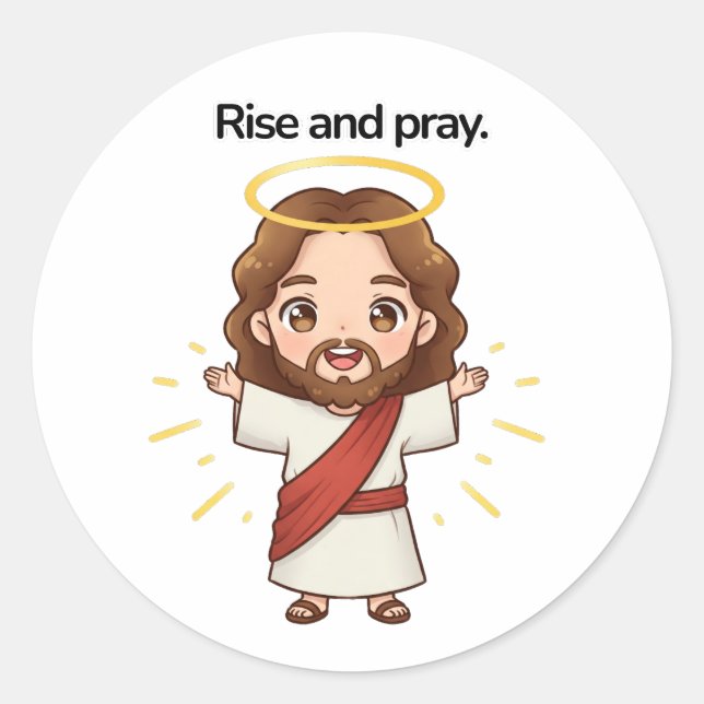 Pegatina Redonda Levantarse y rezar - Jesús reacciona (Anverso)